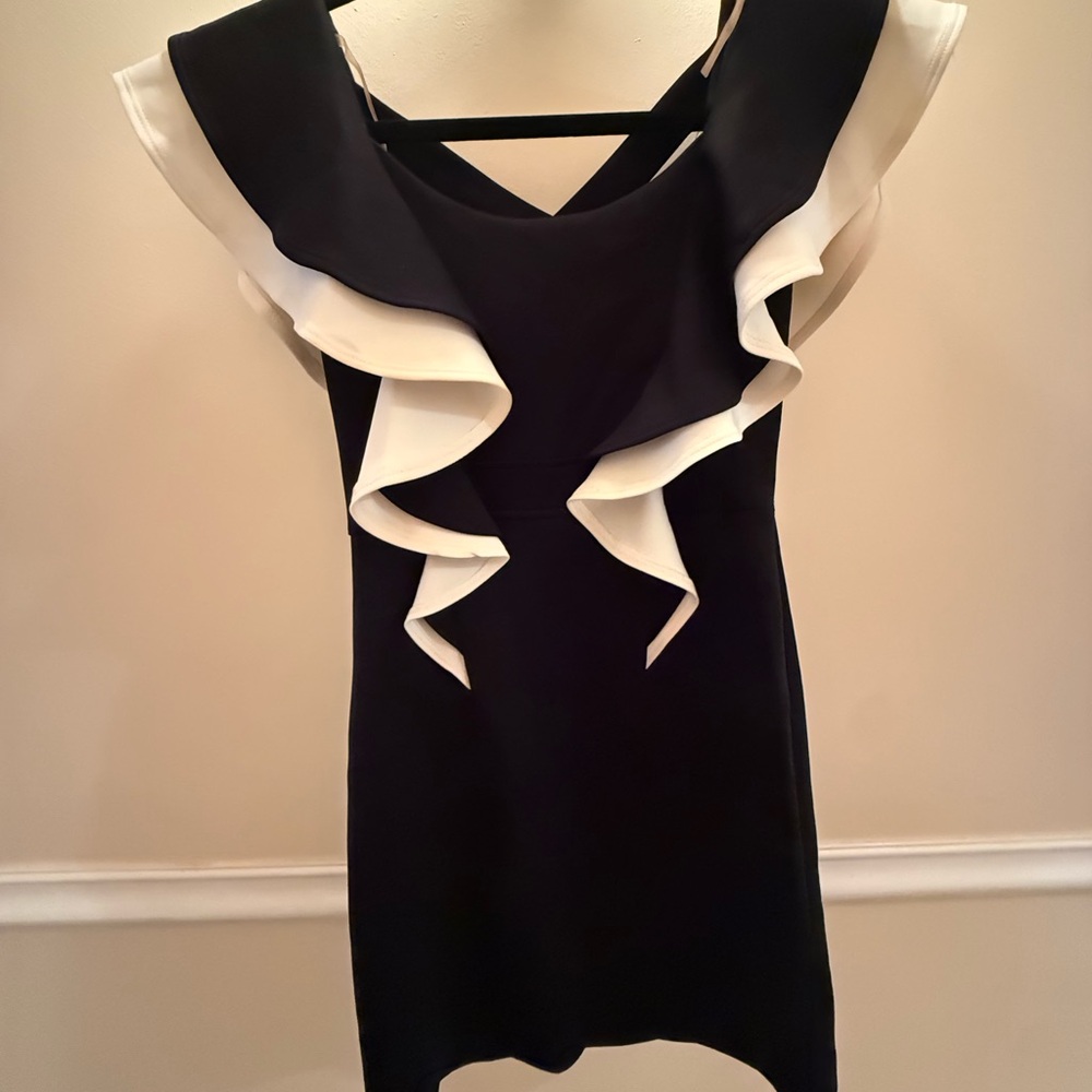 Fresh Black and White Ruffle Mini Dress
